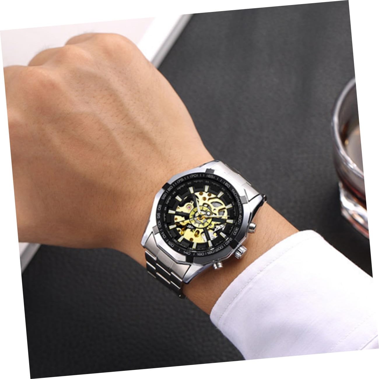 Ciieeo Reloj Mecánico Esqueleto Estilo y Elegancia sin Batería para Hombre y Aleación de Zinc Esfera Clara Adecuado para Asistir a Cualquier Ocasión