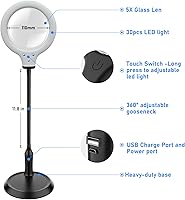 Vista 2 de Lámpara de escritorio recargable de 5 aumentos, lupa manos libres con luz y soporte, diseño plegable con 30 luces LED para leer, pasatiempos