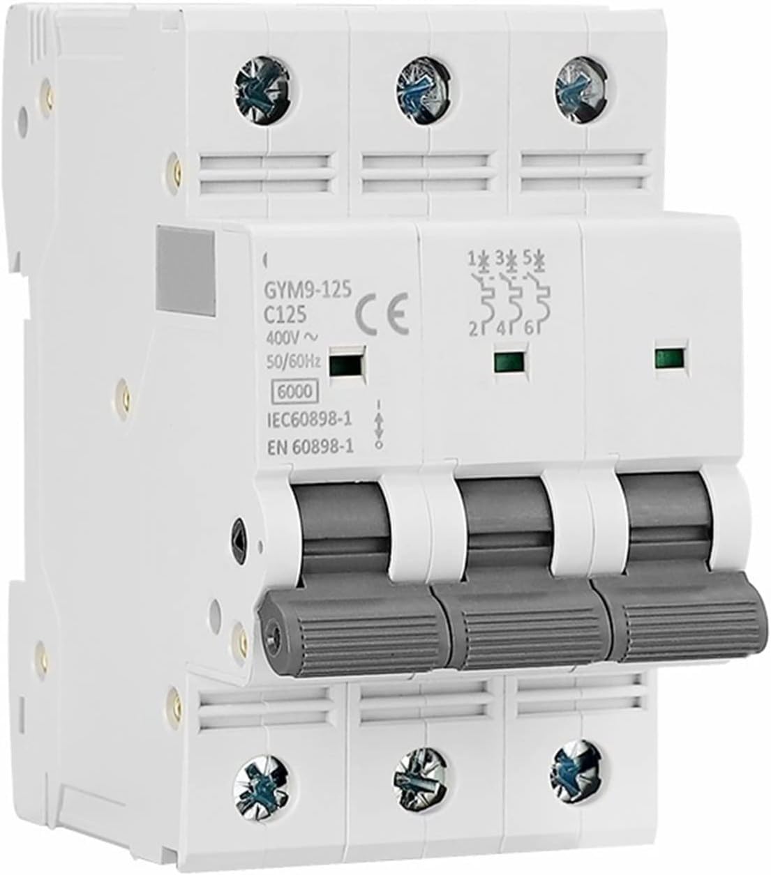 Disjoncteur 3 pôles triphasé MCB 80A courbe C 6kA pour réseau 400V