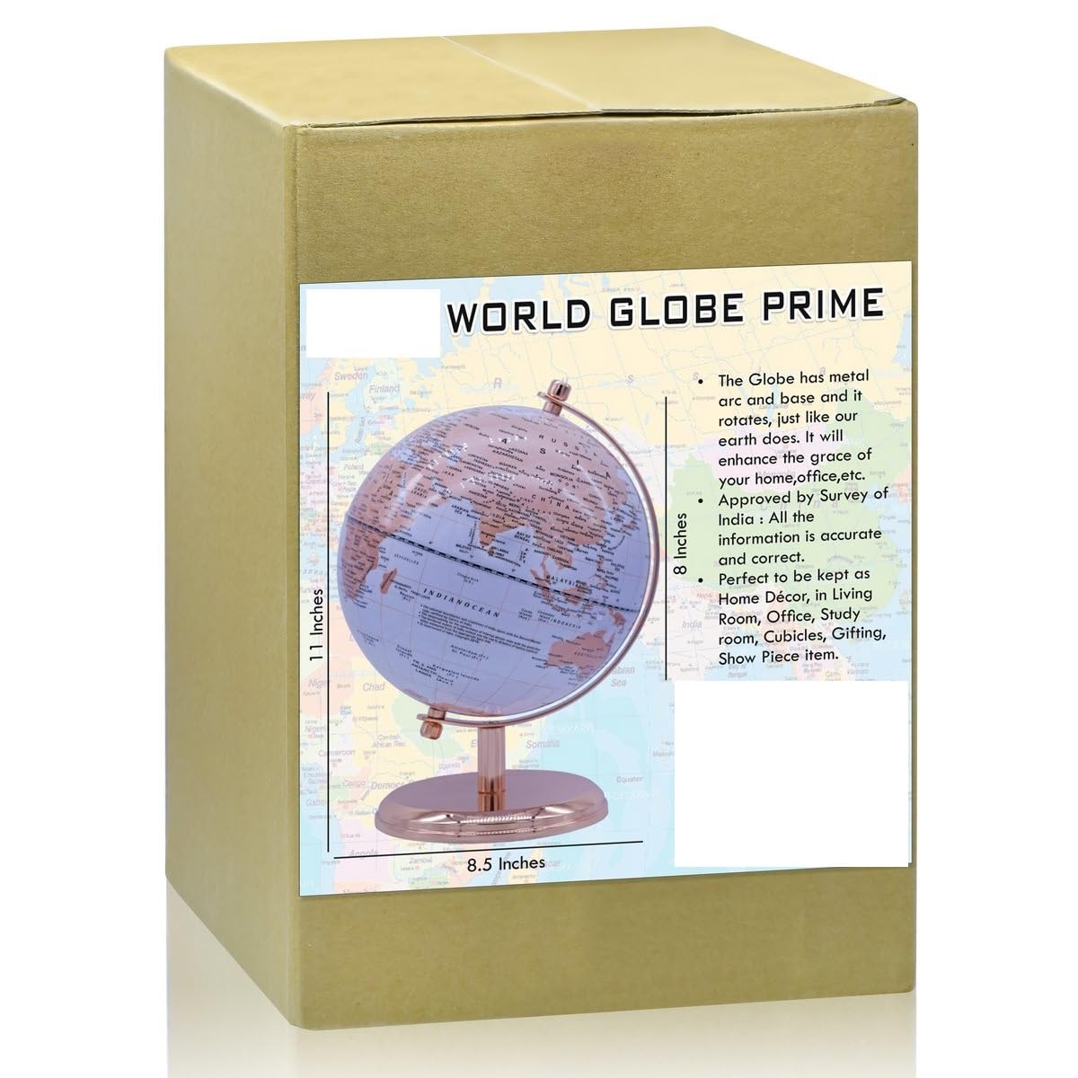 Aadya Crafts White Rose Gold World Globe 8 Inch With Metal Arc Bronze Metal Base Educational Globe Home Decor World Globe Office Decor Gift Item Show Piece WGPWRG8IN 1