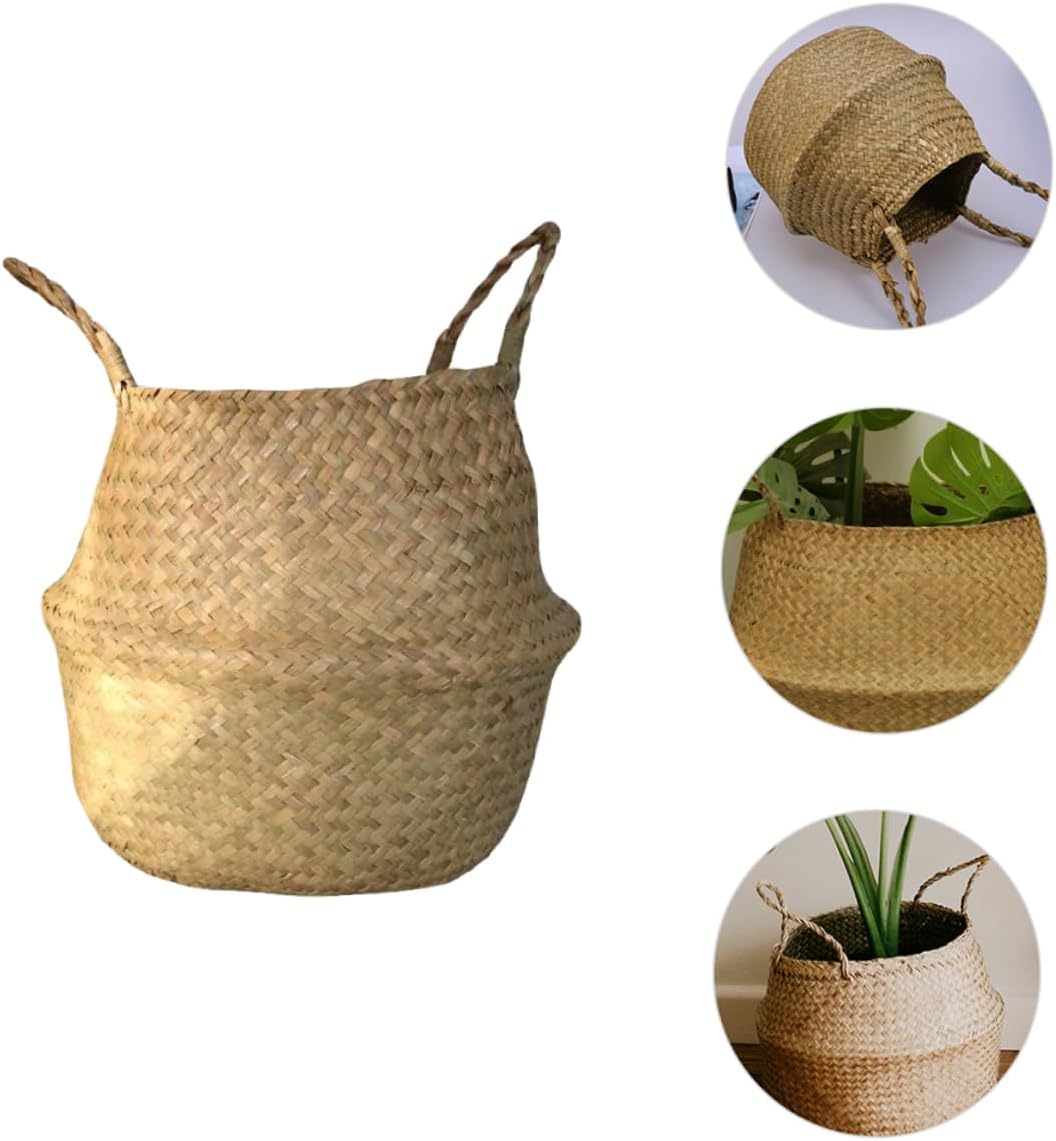 Xmas Hand-woven Rattan Flower Basket, Foldable Home Storage image 3