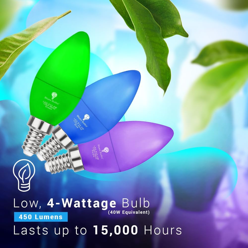 2 Pack BlueX LED Blue Light Bulb - 4W (40Watt Equivalent) - E12 Base Blue LED Bulb, Party Decoration, Porch, Home Lighting, Holiday Lighting, Chandelier Light Bulbs, Candelabra Bulbs