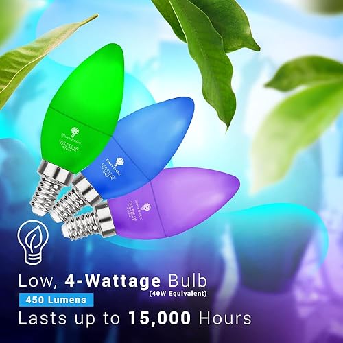 Miniatura 4 de BlueX - Paquete de 2 bombillas LED amarillas 4 W (equivalente a 40 vatios) Base E12 amarilla LED rosa, decoración de fiestas, porche, iluminación