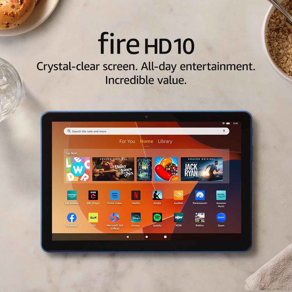 Amazon Fire HD 10 tablet (newest gen), built for relaxation, 10.1" vibrant Full HD screen, octa-core processor, 3 GB RAM, up to 13-h battery life, (2023 release), 32 GB, Blue, without adverts