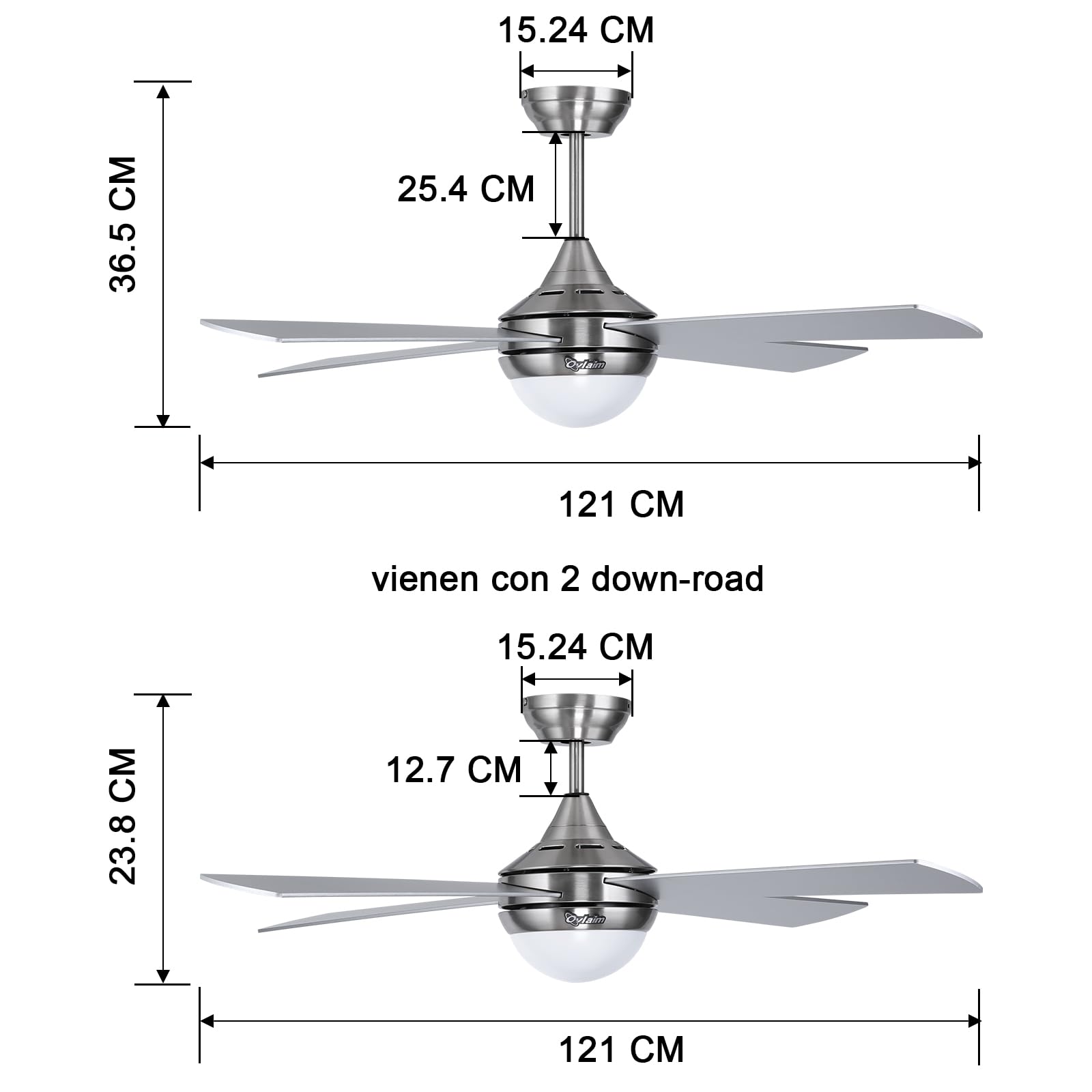 Ovlaim 122CM Ventilador de Techo con Luz LED Regulable y Control Remoto | Silencioso Motor DC Eficiente | Función Verano-Invierno | 6 Velocidades, Plata Ventilador Techo | Silencioso Motor DC Eficiente, Función Verano-Invierno, 6 Velocidades, Plata Ventil