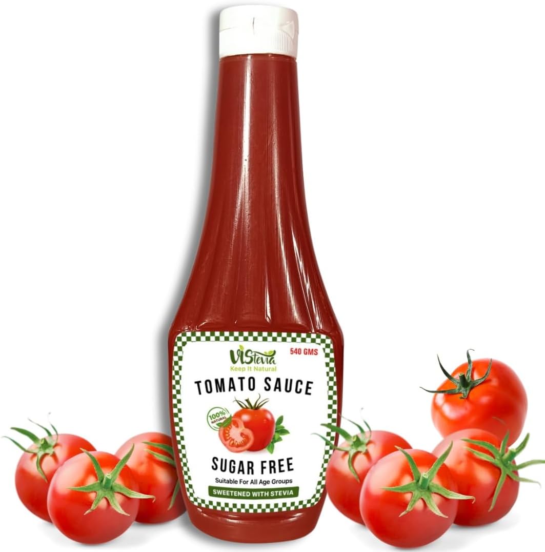 VIStevia Sugar-free Tomato Sauce, Ketchup (540 gm) | Diabetic & Keto Friendly | Sweetened with Stevia | 100% natural made with real tomatoes| Tastes delicious