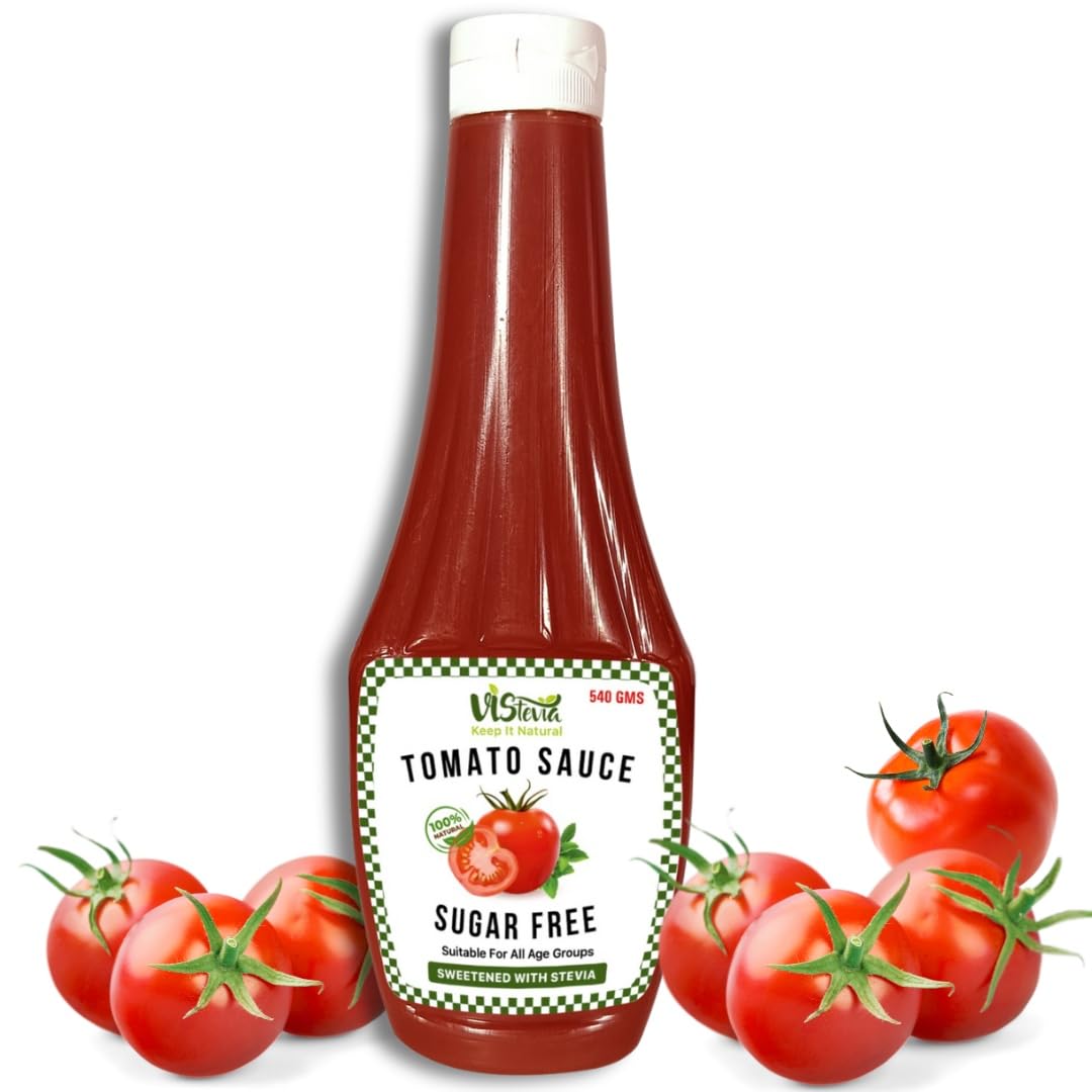 VIStevia Sugar-free Tomato Sauce, Ketchup (540 gm) | Diabetic & Keto Friendly | Sweetened with Stevia | 100% natural made with real tomatoes| Tastes delicious
