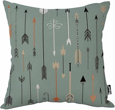 Mugod Arrow Throw Pillow Tribal Ethnic Arrows Hipster Doodle Teal Black White Red Cotton Linen Square Cushion Cover Standard Pillowcase 18x18 Inch for Home Decorative Bedroom/Living Room/Car