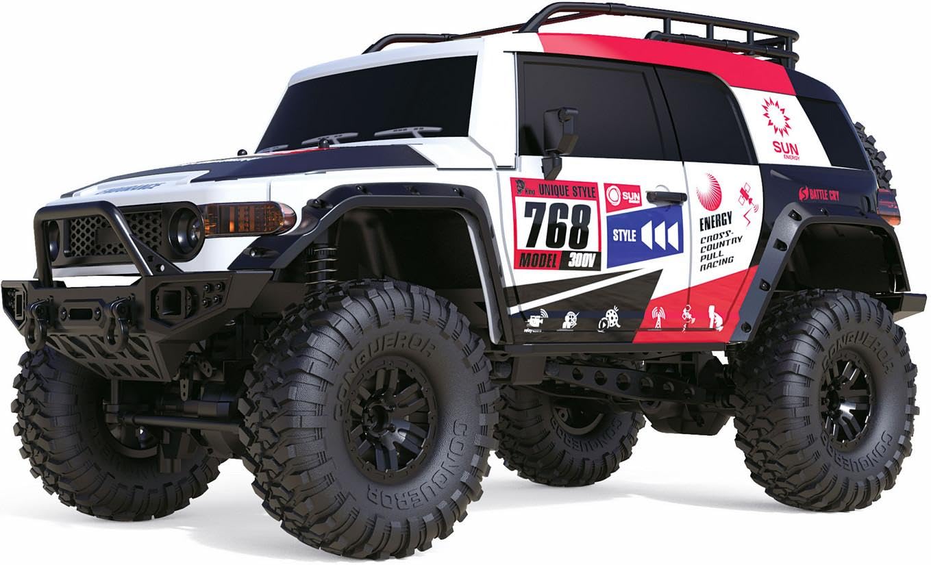 Amewi 22592 Dirt Climbing SUV Race Crawler 4WD 1:10 RTR biały/czerwony, w zestawie pilot zdalnego sterowania, akumulator, kabel do ładowania