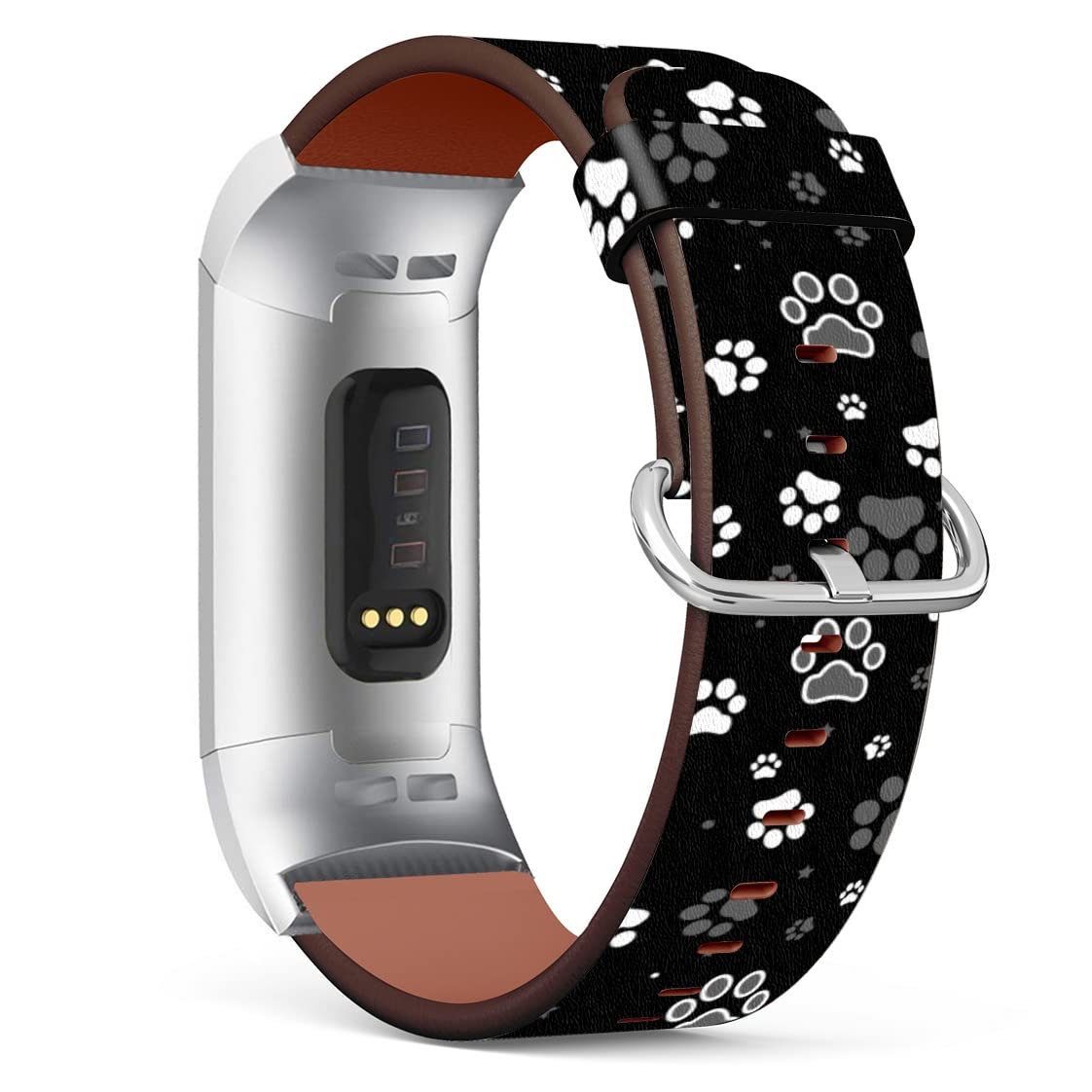 Mingdao Compatible with Fitbit Charge 4 / Charge 3 / Charge 3 SE Patterned Leather Replacement Band, (Dog Paws Pattern)