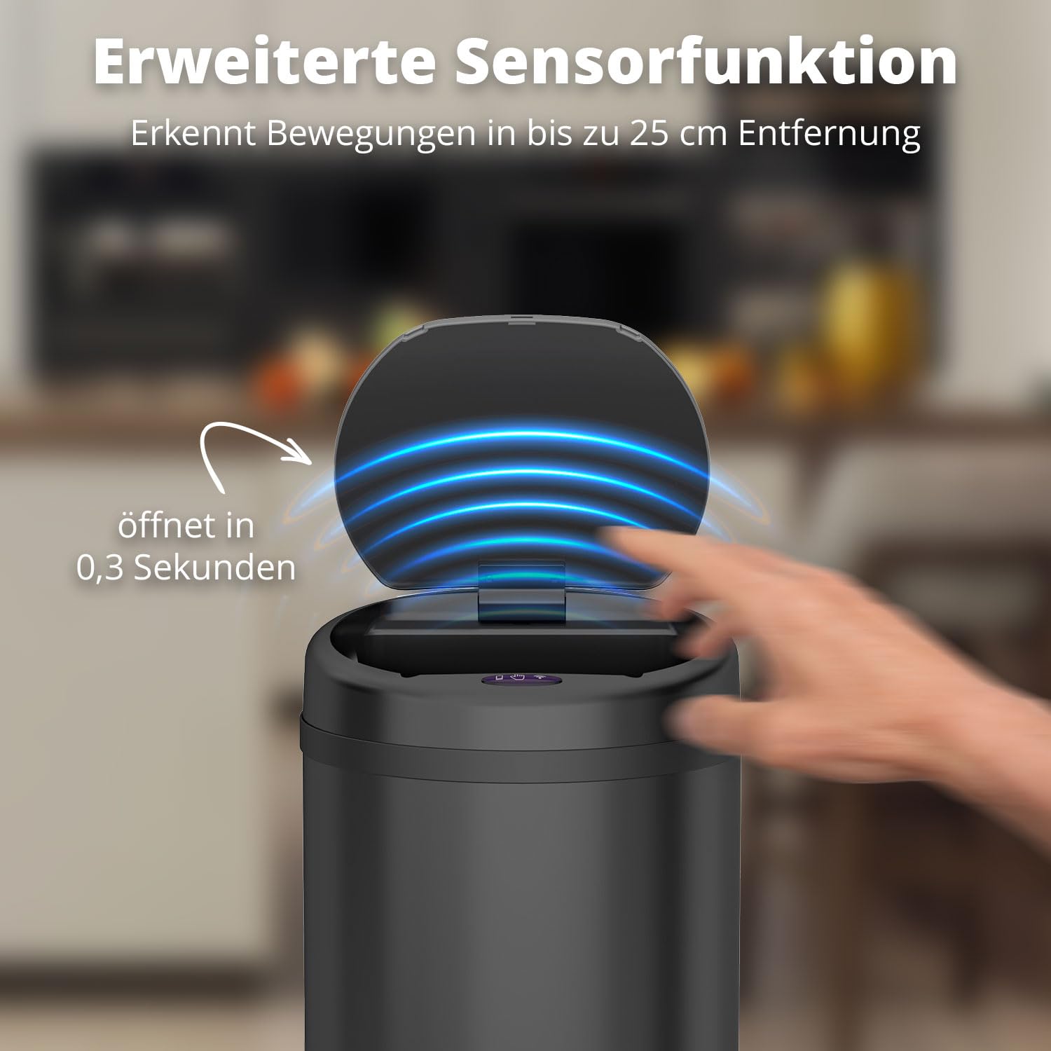 FLINQ PEAK 50L Smart Sensor Mülleimer - Schwarz | Automatischer Kuche Mülleimer mit Sensor - Moderner Abfalleimer - Küchenmülleimer Groß