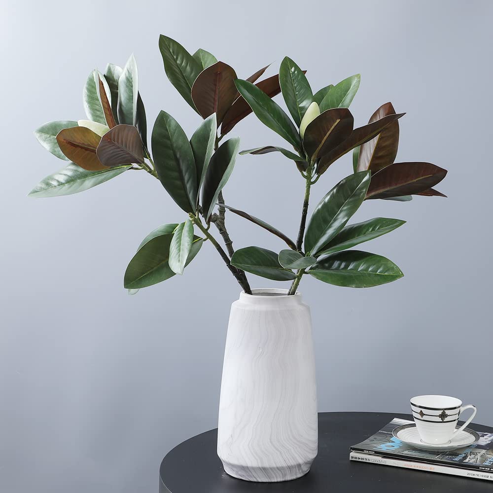 LNGO 35 inch 2 Pieces Faux Magnolia Leaf Artificial Greenry UV Resistant Bushes Shrubs Office Home Outdoor Decoration