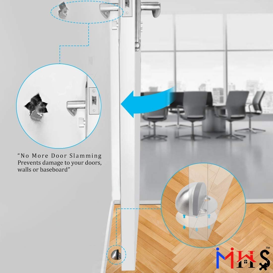 MHS Half Moon Stainless Steel Safety Door Stopper, Floor Mount Half Dome Door Stopper with Rubber Bumper, Heavy-Duty Door Stop Bumper & Wall Protector, Includes Screws & Wall Plugs (1, Silver) — Amazon image 6