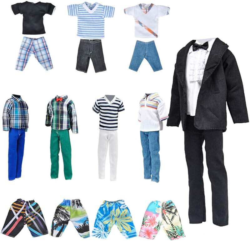 одежда для барби и кена. сортер магнитная. хелло китти костюм для девочки. одежда для кукол мальчиков. 5 sets.