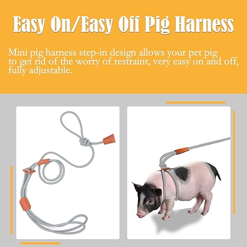Miniatura 5 de Arnés de cerdo pequeño y correa ajustable para cerdo, arnés para cerdos pequeños, medianos y grandes, suministros para cerdos de mascotas, caminar y