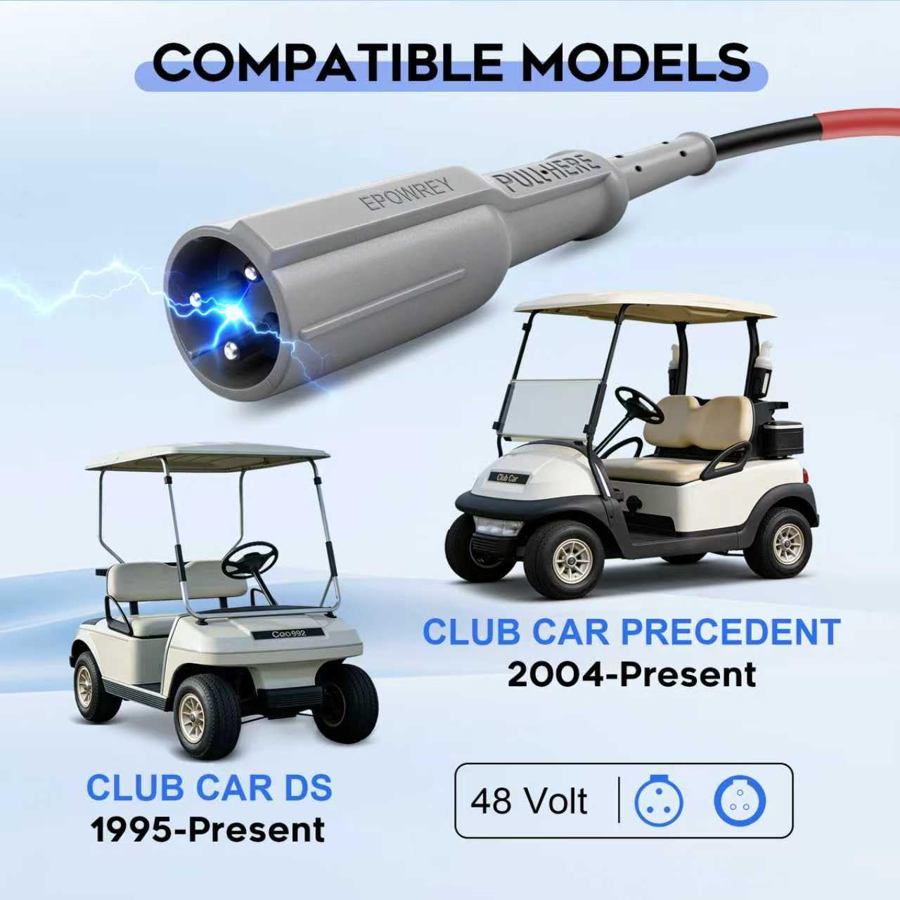 EPOWREY Cargador de carrito de golf de 48 V y 15 amperios para Club Car Precedent y DS Series con enchufe redondo de 3 pines, batería de plomo ácido