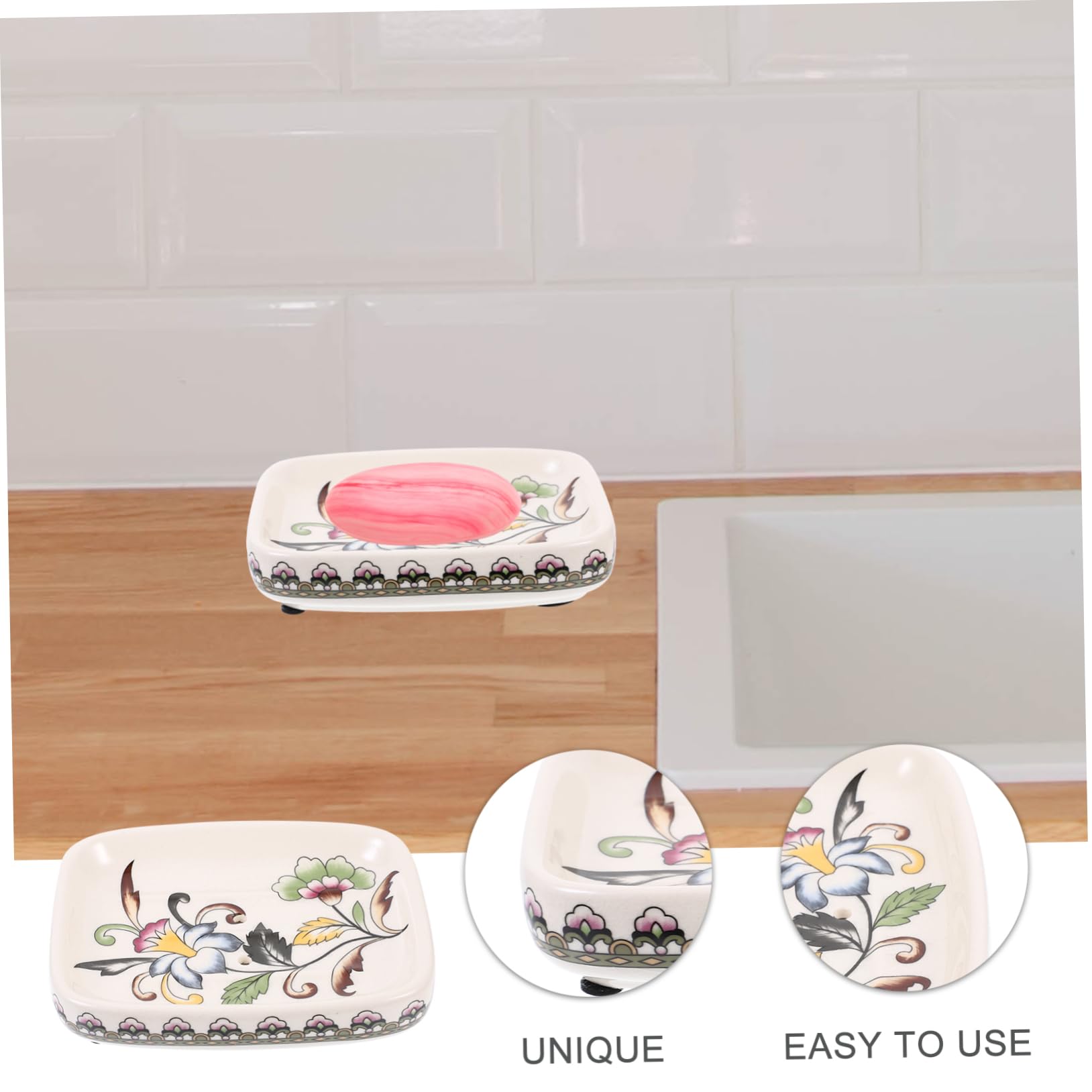 Amosfun Portasapone in Ceramica Stile Palazzo Design Autodrenante, Vassoio per Sapone Pratico e Decorativo per Cucina e Lavabo