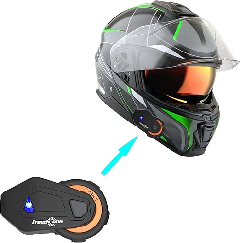 Martian Casco modular de cara completa para motocicleta con doble visera y auriculares Bluetooth para motocicleta HG362 gris verde