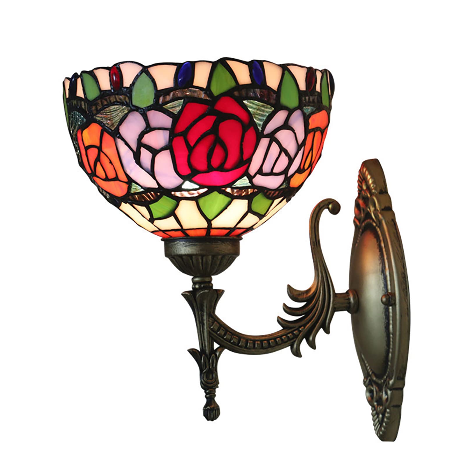 NHPJFDC Tiffany Wall Sconce, Rustic Victorian Style Colorful Rose/Sunflower/Tulip Flower Models Stained Glass Tiffany Wall Lamp For Bedroom Bathroom Hallway, E27