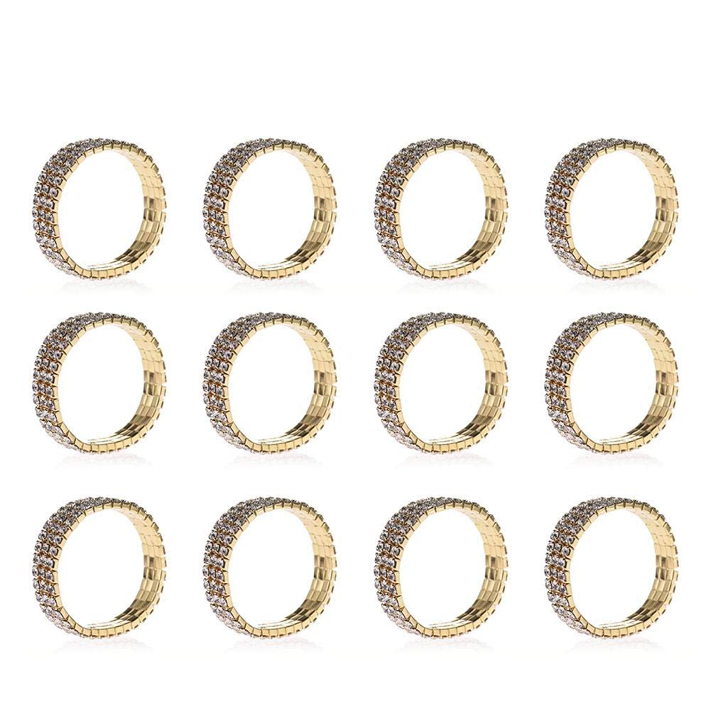12er-Set elastische, Dehnbare Serviettenringe mit Strasssteinen für Hochzeitsfeiern, als Geschenk, für Festliche Anlässe, Bankette, Abendessen und als Tischdeko