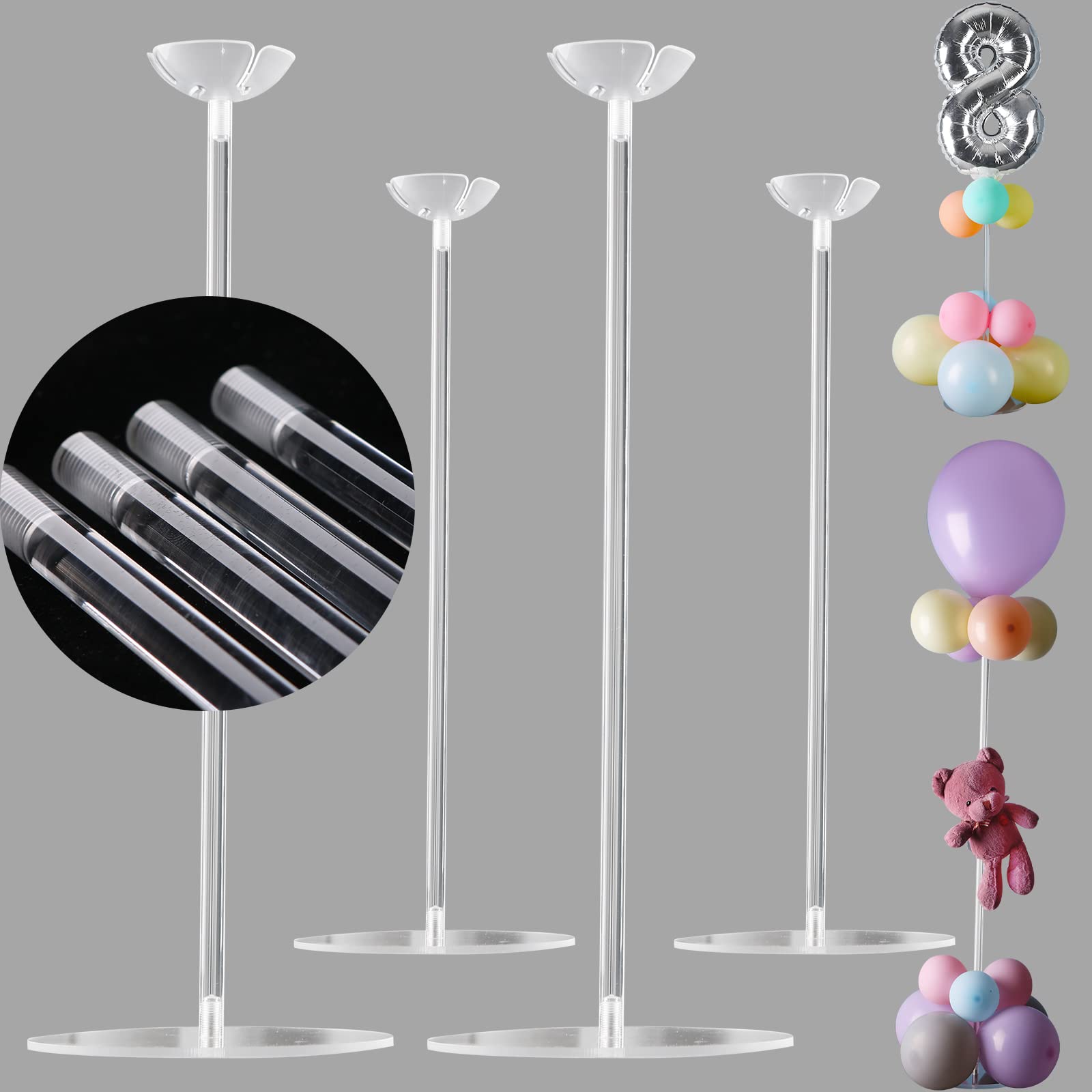 YALLOVE Clear Acrylic Tabletop Balloon Stand Kit, 40 CM 4 pack Balloon Stick Holder with Base for Table Top Centerpiece Party Decoration (Balloons Not Included)