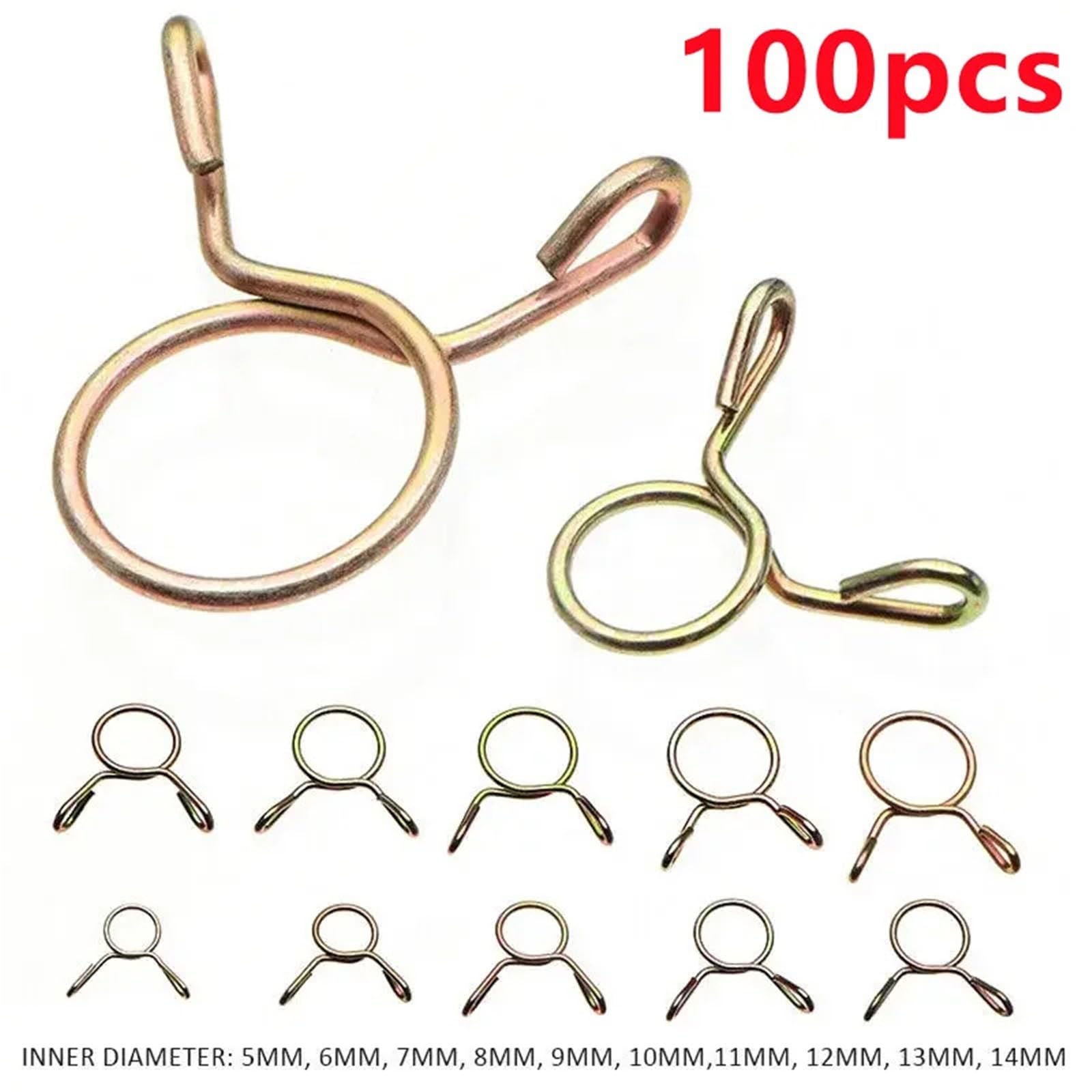 100 abrazaderas de resorte for manguera de gasolina de 5 a 14 mm, galvanizadas, for manguera de combustible, for motocicletas y barcos.(100pcs M8)