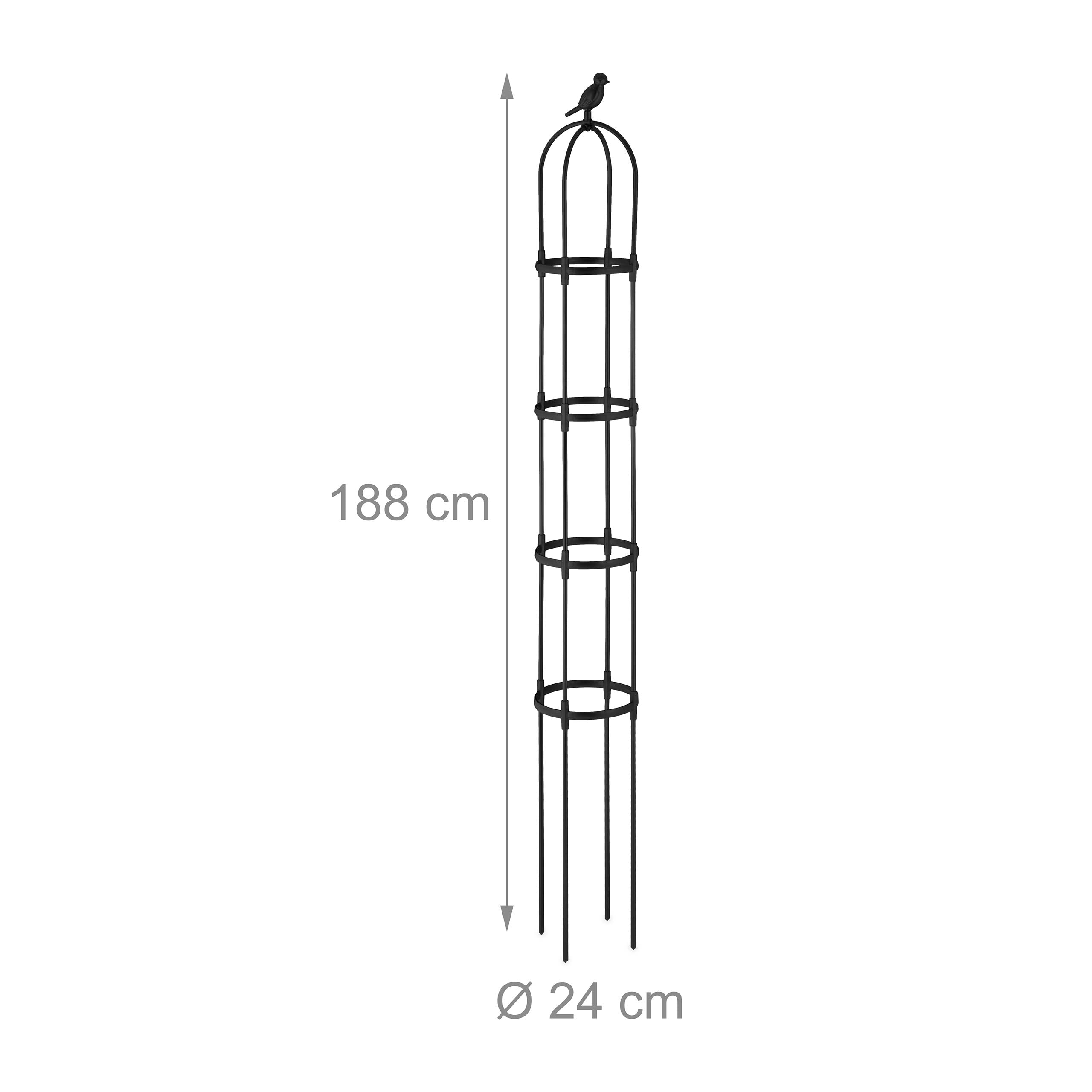 Relaxdays Set da 2 Obelischi per Piante Rampicanti, Graticolato per Piante, Rose, Edere, H x D: 188 x 24 cm, Nero
