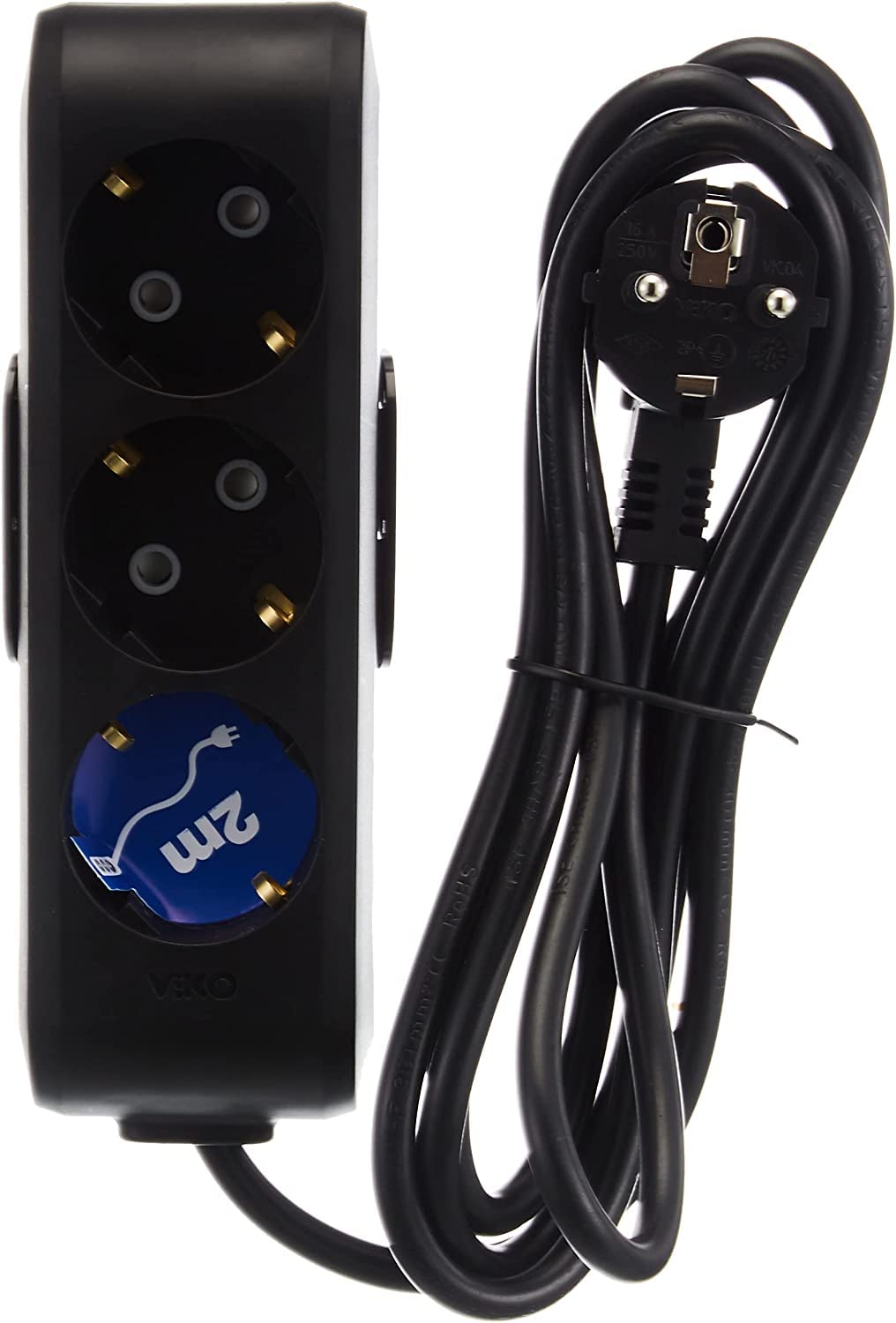 Viko Multi-Let 3lü Topraklı Kablolulu Ç.K 2m Siyah Priz