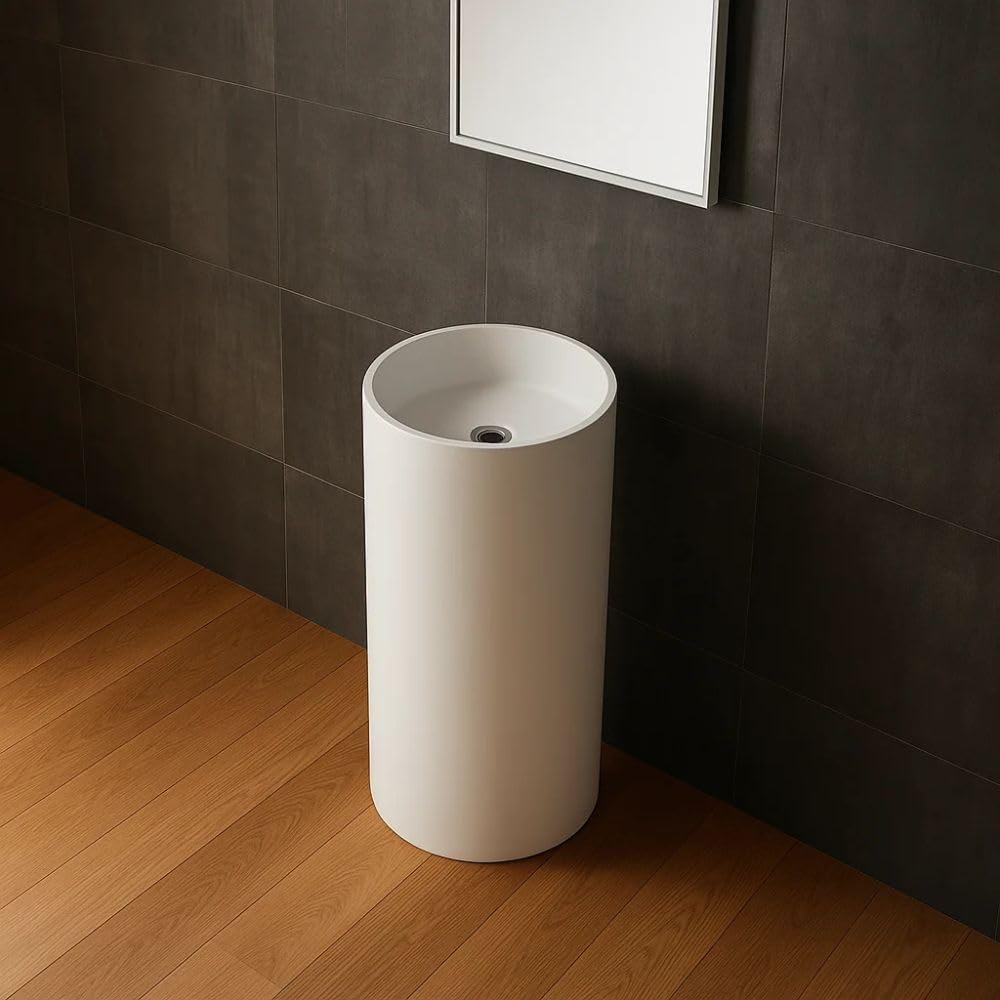 Lavabo Free Standing Klaus Artificial Stone Bianco Opaco Matt (1, Tondo circolare)