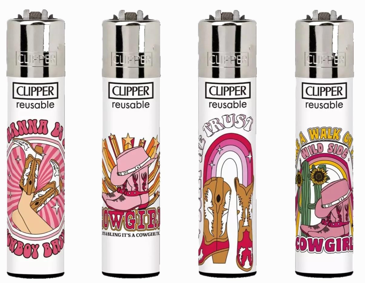 Fenny's Creations 4 X Clipper Lighters Set, Clipper Lighter, Clipper Lighter Refillable Lighters Set Design Cool Vibes (No Fuel)