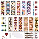 ORIGACH 12 Set Vintage Mandala Patterns Cross Stitch Bookmark Kit for Beginner with Backing Felt Floss Instructions DIY Stamped Embroidery Bookmark Kit for Adults, Book Lovers