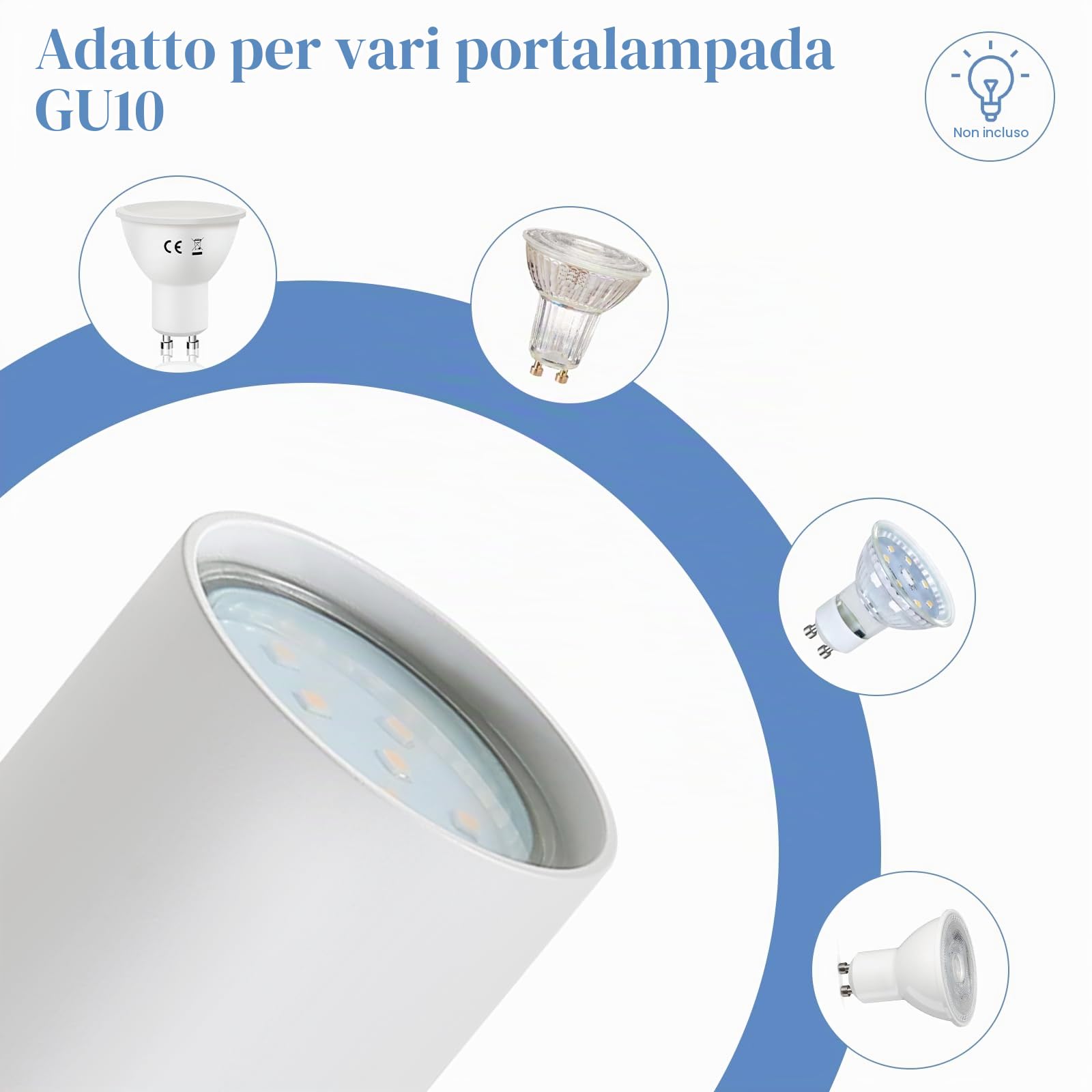 Faretti LED Soffitto 5 Luci Lampada da Soffitto Bianca Moderni | Orientabili Lampadario Faretti da Parete GU10 Illuminazione Interni per Soggiorno Cucina Salotto