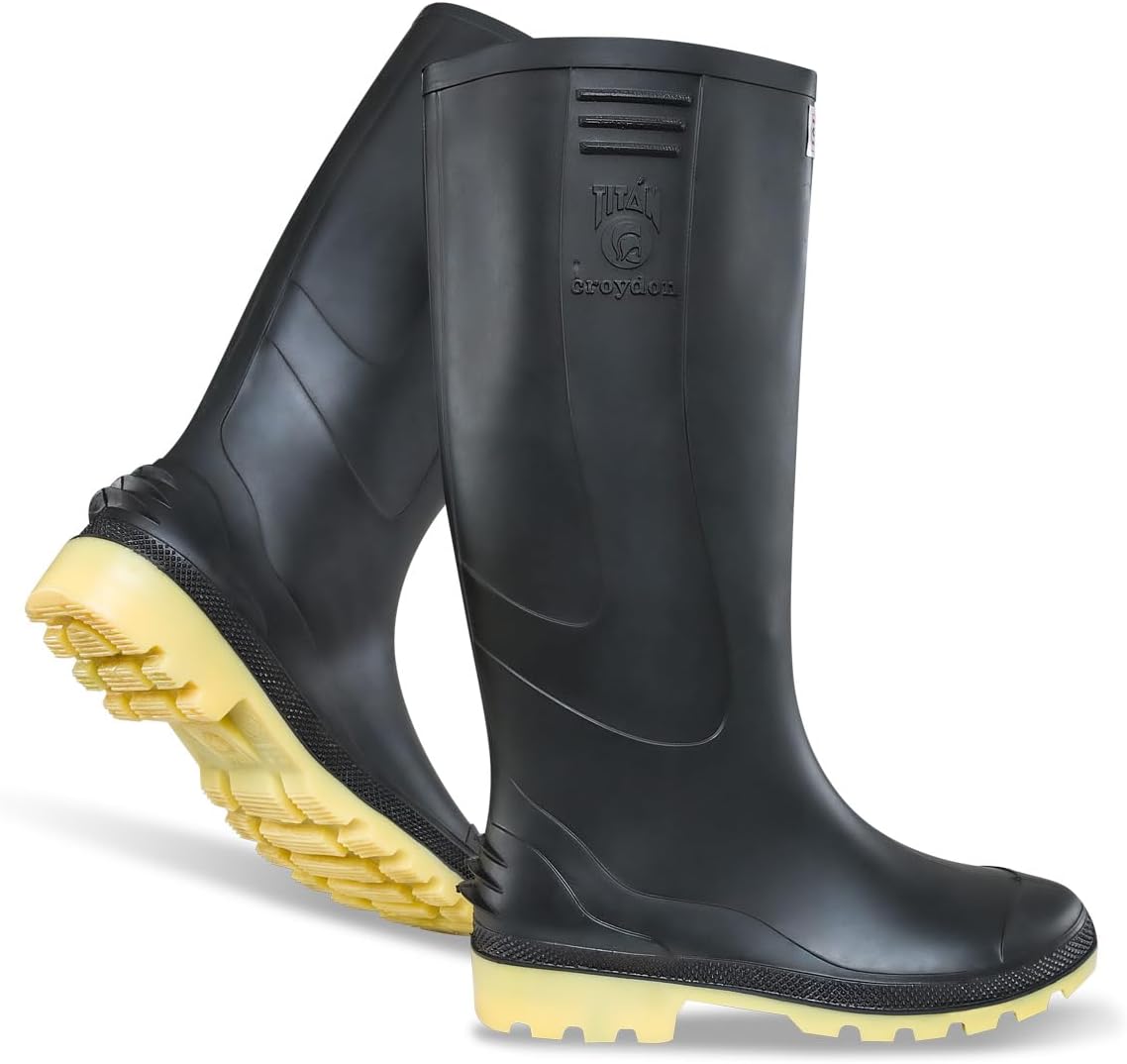 CROYDON Black Titan PVC Rain Boots Waterproof for Gardening | Fishing | Farming | Agriculture | Multi-Season | Durable Slip Resistant Knee Boots