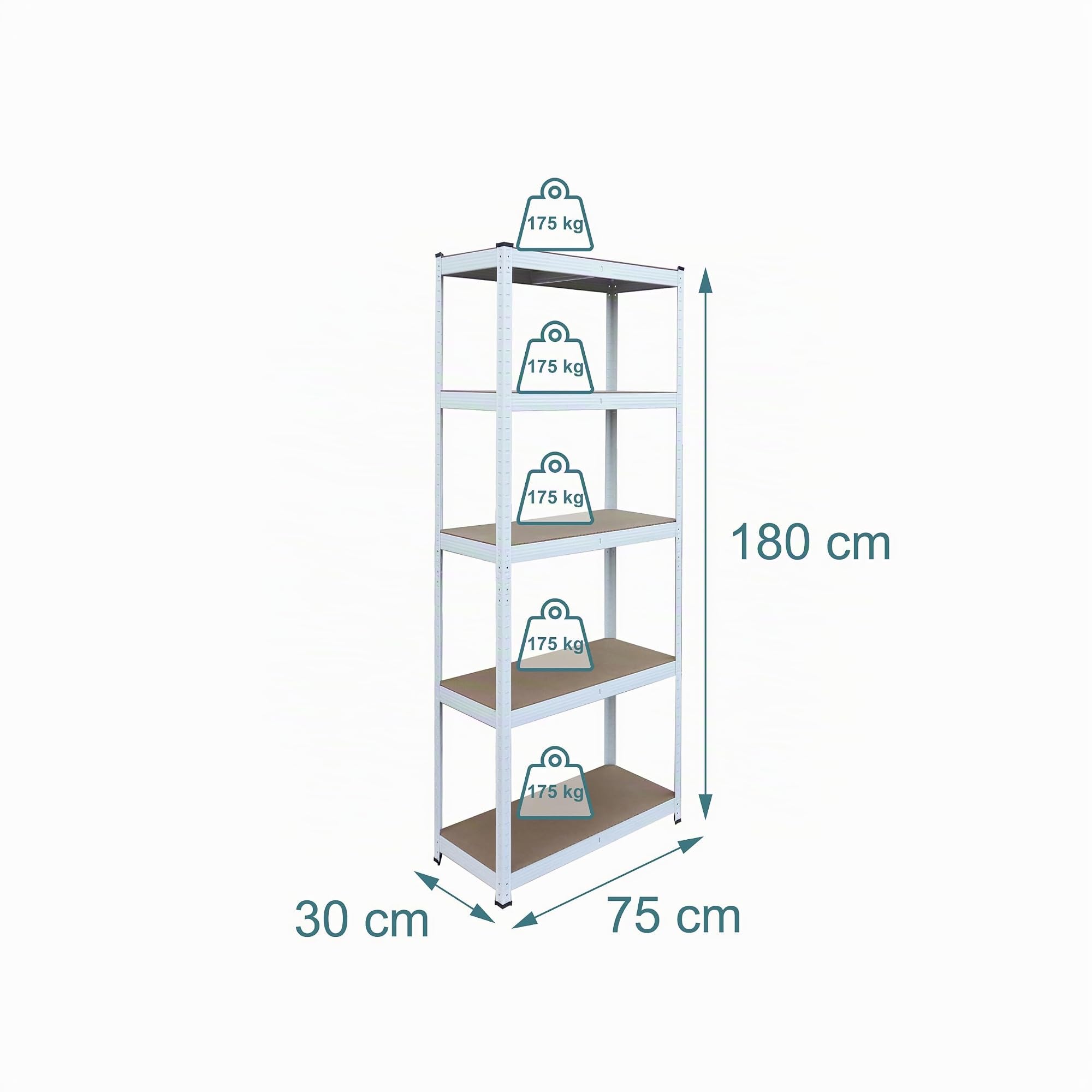 Relaxdays Scaffale portacarichi, 180x75x30cm, 875 kg, 5 Ripiani, Cantina & Garage, Incastro