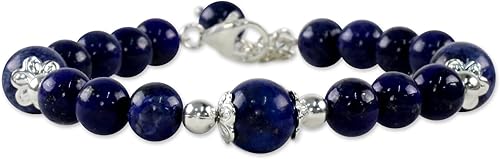 Miniatura 2 de NOVICA Lapislázuli Plata de ley 925 pulsera con abalorio, 7.75," "Deep floral