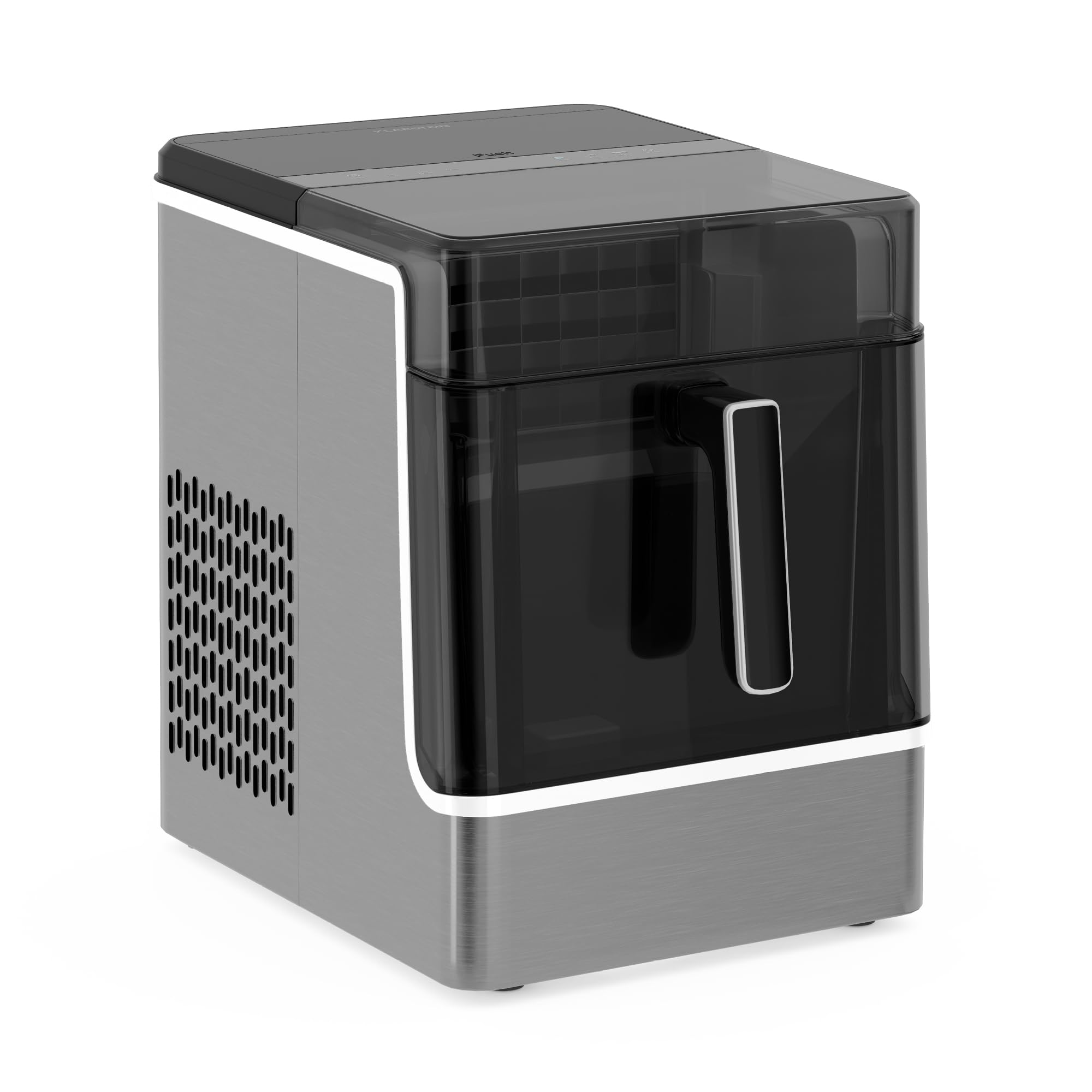 Klarstein - Macchina del Ghiaccio, Acciaio Inossidabile, 23kg/​24h, 32 Cubetti/​17 Min, Pulizia Automatica, Pannello di Controllo, Avviso del Livello Acqua, Design Moderno, Acciaio inossidabile