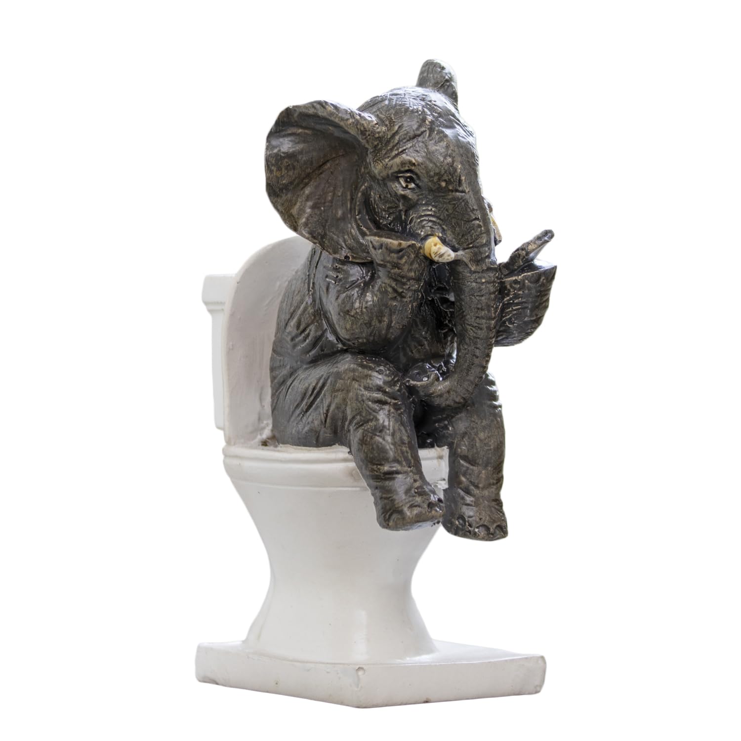 Darthome Grey, White Elephant On The Loo Ornament, Resin, Grey And White, Novelty Bathroom Figurine, 5X9x15cm, Gift For Elephant Lovers