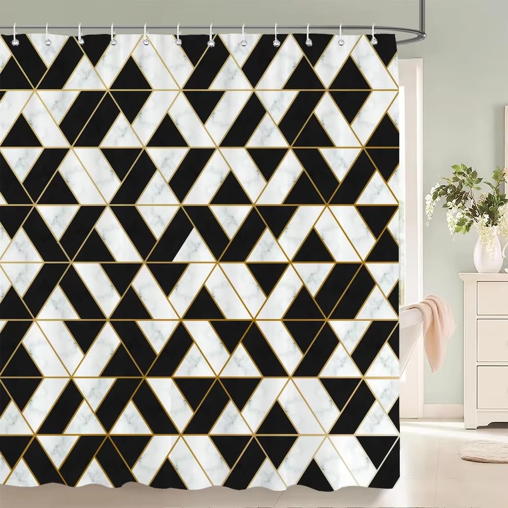 KELAIMI Luxury Geometric Shower Curtain,Modern Simple Aesthetic Bathroom Curtain with Hooks,Waterproof Polyester Fabric Modern Bathtub Curtain Style 6 180X210Cm