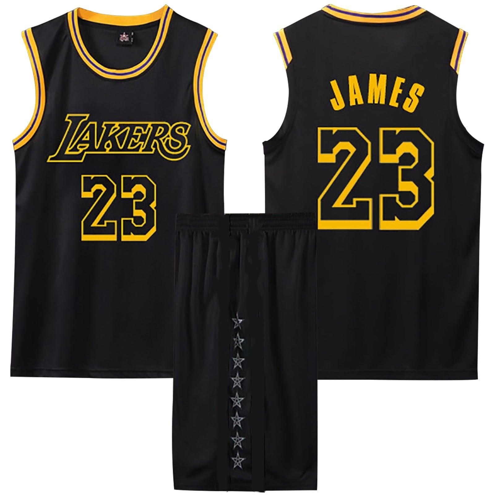 2 Pièces Maillot Basketball Enfant/Adulte 2023,Maillot sans Manches + Pantalon Court Basket Maillots Jersey et Short Ensemble de Maillot Noir M