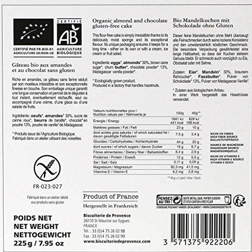 Miniatura 2 de Biscuiterie De Provence, Pastel de almendras de chocolate orgánico (sin gluten, sin harina), listo para comer, fabricado en Francia, 7.94 oz (7.94