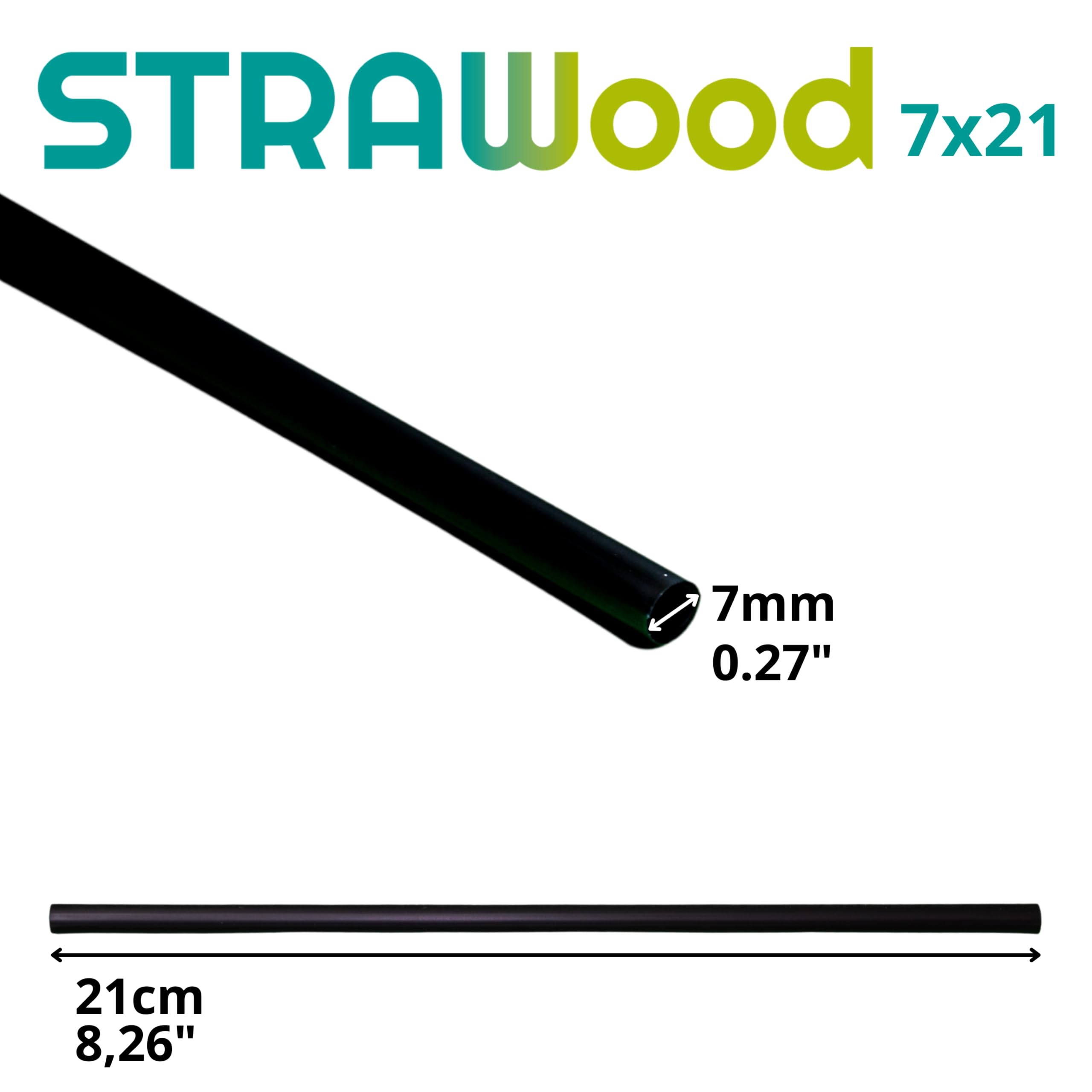 1000 Strawood Paille Fibre de Bois Cellulose | Rigide Ø7x210mm (1000, Noir, 21cm)
