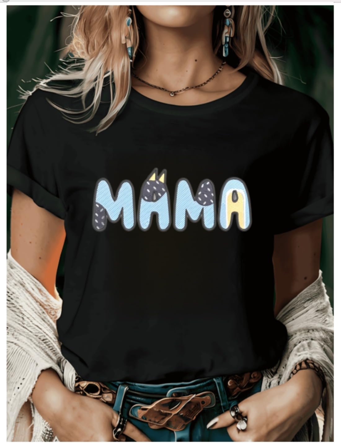 Mama Shirts for Women Mama Letter Printed T-Shirt Graphic Blue Mom Shirt Casual Short Sleeve Dog Mom Tee Tops - Image 6
