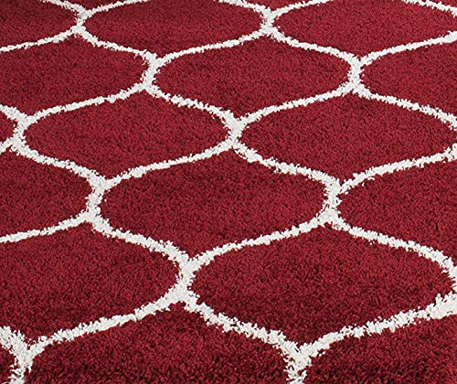 Image of Handwoven Microfibre 3D Rug for Living Room (Red & Ivory Moraccan, 5 X 8 Feet, Microfibre)