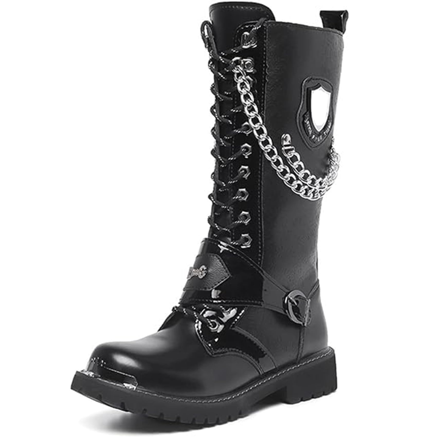 靴 Dark Aged Buckle Combat Boots Dark Aged Buckle Combat Boots Black Combat Boots For Men