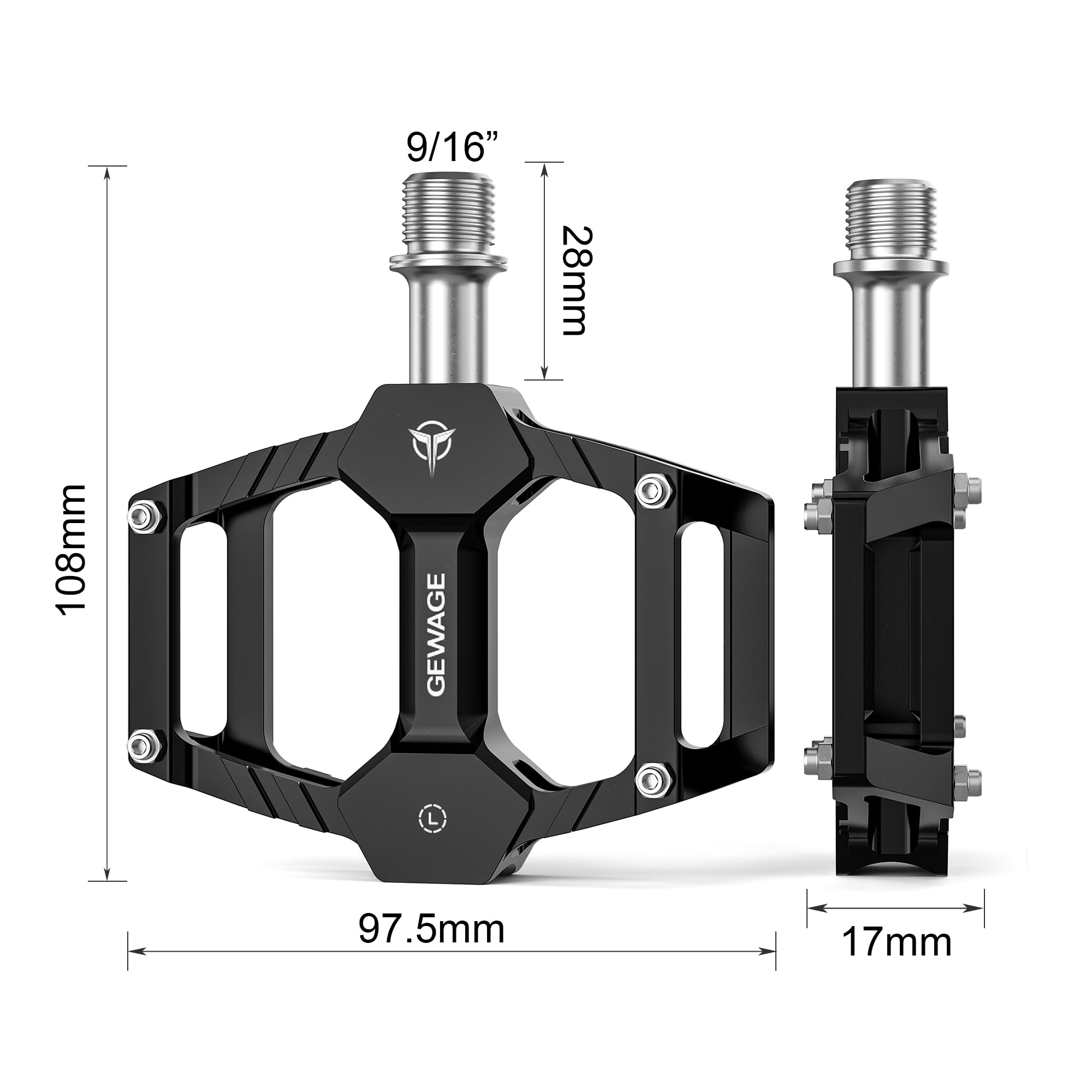 GEWAGE Jeu de pédales de vélo – Pédales en Aluminium CNC avec axe CR-Mo, Seulement 283 g, Picots antidérapants, pédales polyvalentes pour VTT, Gravel, Trekking, Route et vélos Enfants