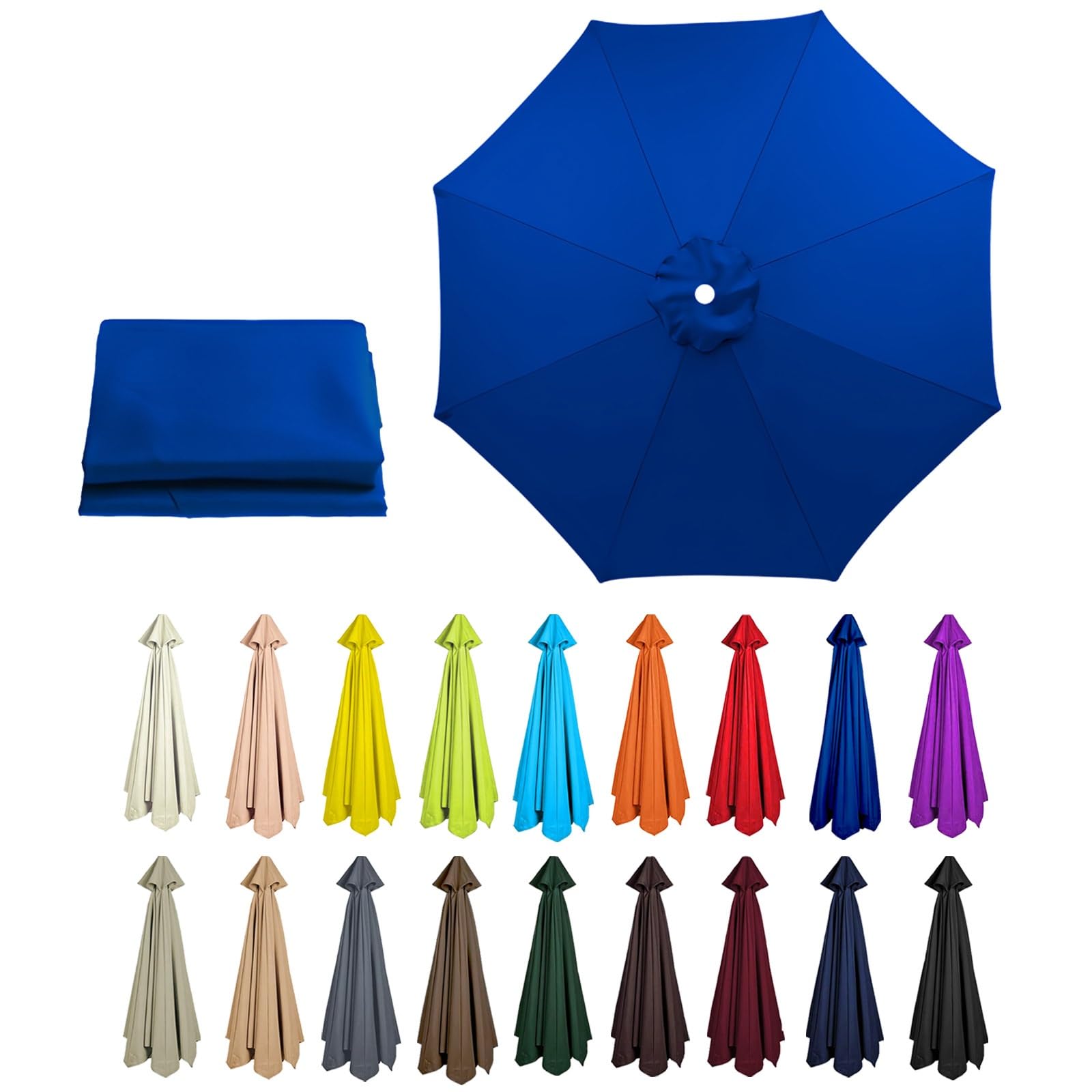 6/8 Arms Outdoor Replacement Canopy | Patio Umbrella Cover | Anti-ultraviolet Market Umbrella Top | Breathable | Washable | for Outdoor Patio Garden Beach(Sapphire Blue,8 ribs: 3.5m/11.5ft)