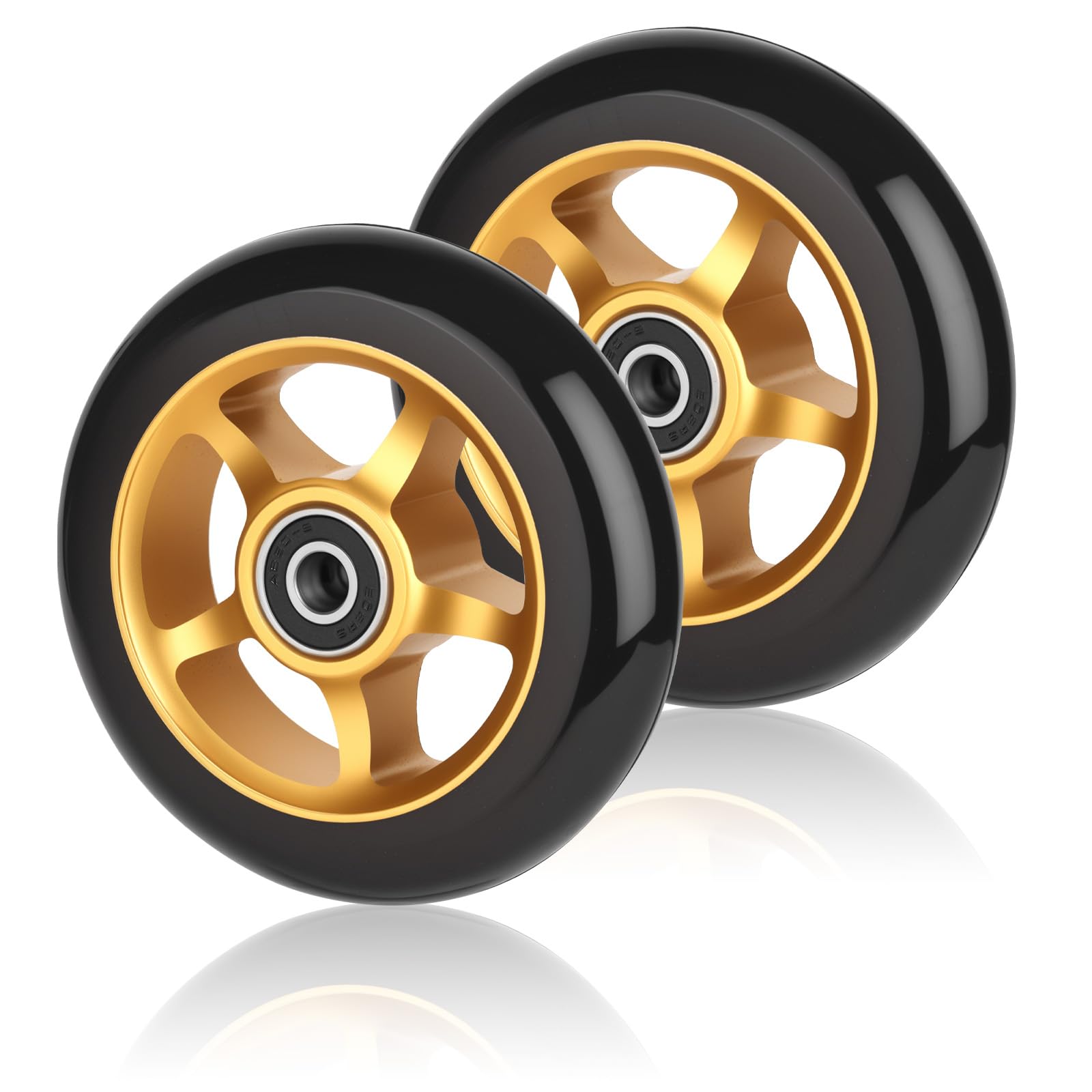 Ruedas para patinete de acrobacias de 100 mm, 2 ruedas de repuesto con ABEC / 9 rodamientos de bolas, dureza 88 A, neumáticos para la mayoría de patinetes de acrobacias y kickscooters (dorado)