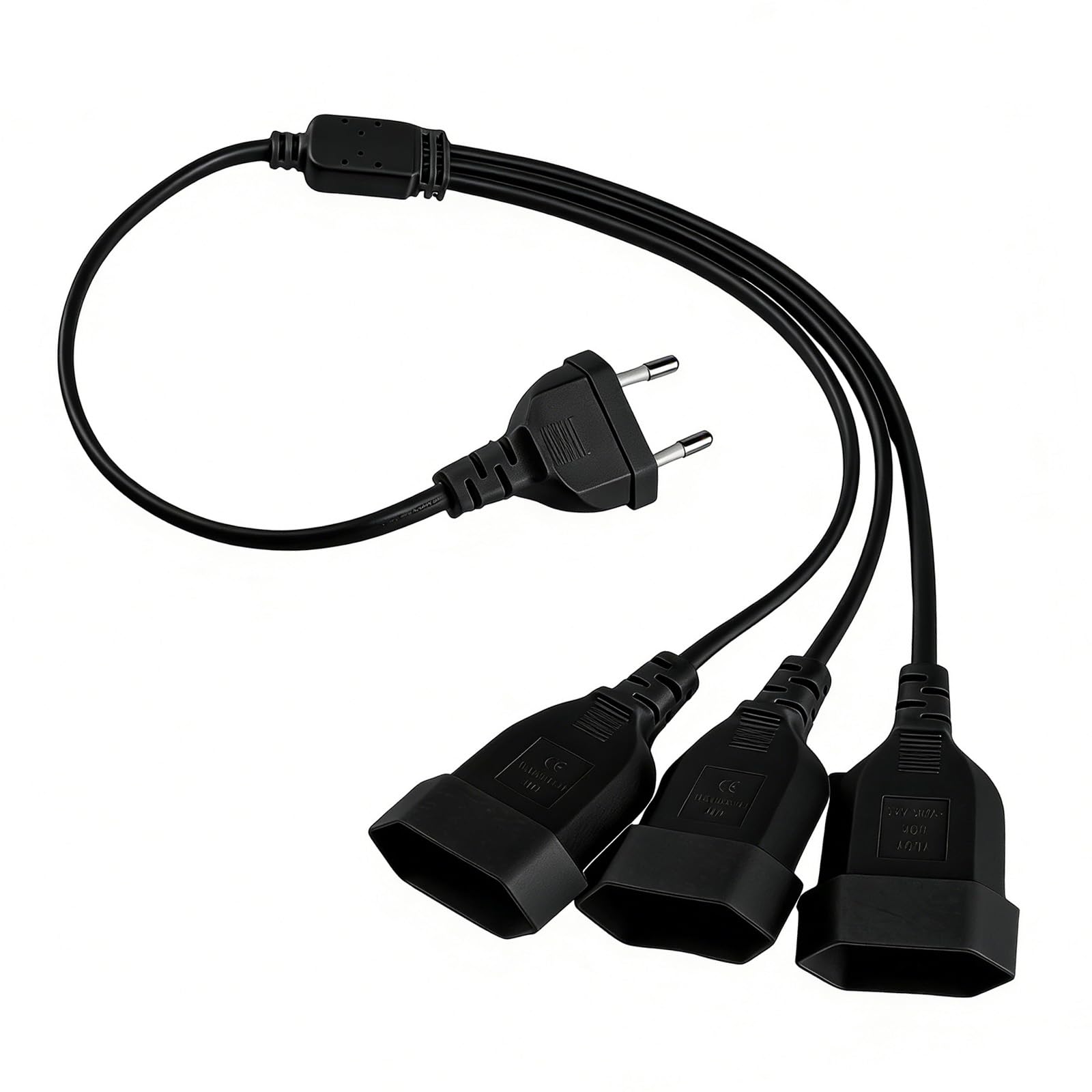Wtyczka euro przedłużacz 3 w 1, płaska wtyczka, 0,5 m, rozdzielacz, wtyczka przedłużająca, wtyczka euro, przedłużenie do TV, PC, monitora, 250 V, czarny