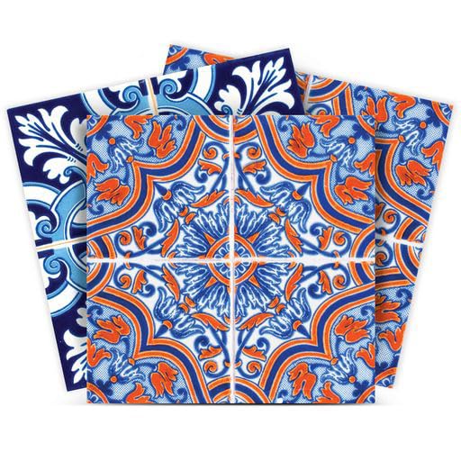 Authentic Tile Stickers by Mi Alma 24 PC Set Spanish Design Wall Tile Decal Perfect for Kitchen Backsplash or Bathroom Tiles Vinyl Art Easy to Install Peel and Stick (Mexican Navy Amber H218)