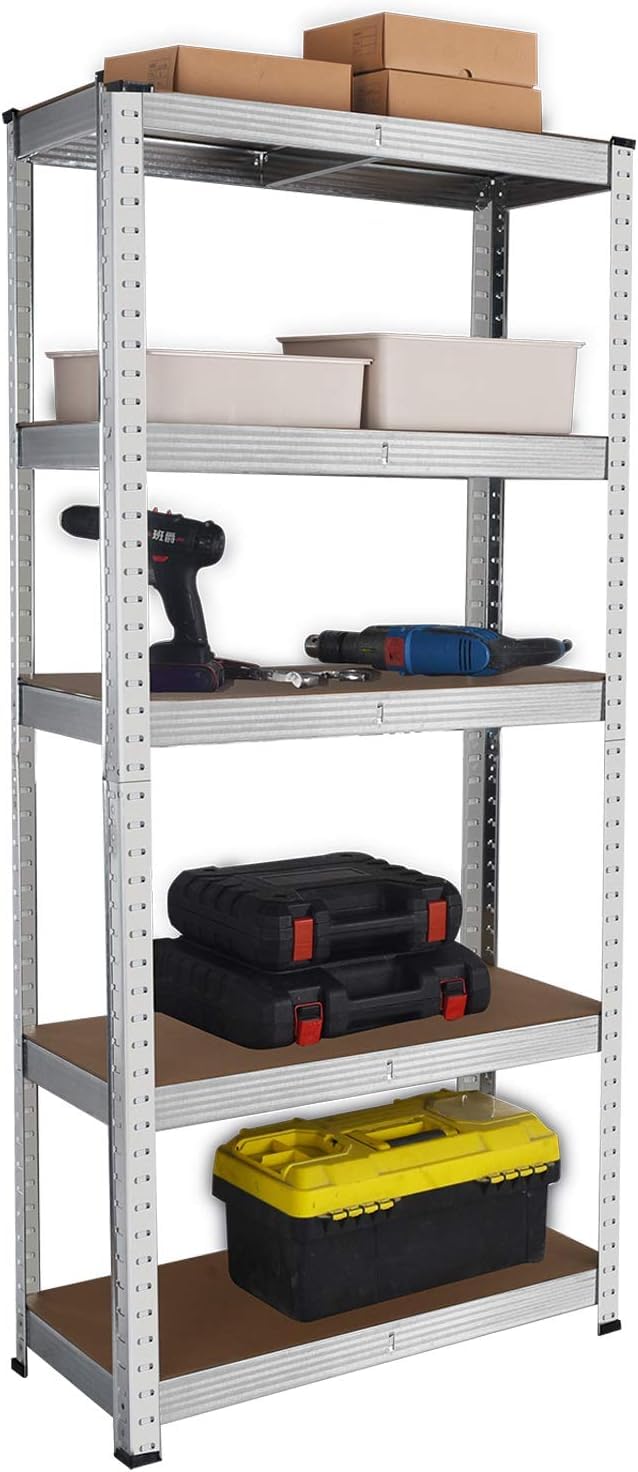 Direct Online Houseware House of Home Garage Shelving Unit 5 Tier Anti Mould Heavy Duty Metal Storage Rack, Galvanised Steel Racking for Garage, Shed and Workshop, 40 x 90 x 180 cm